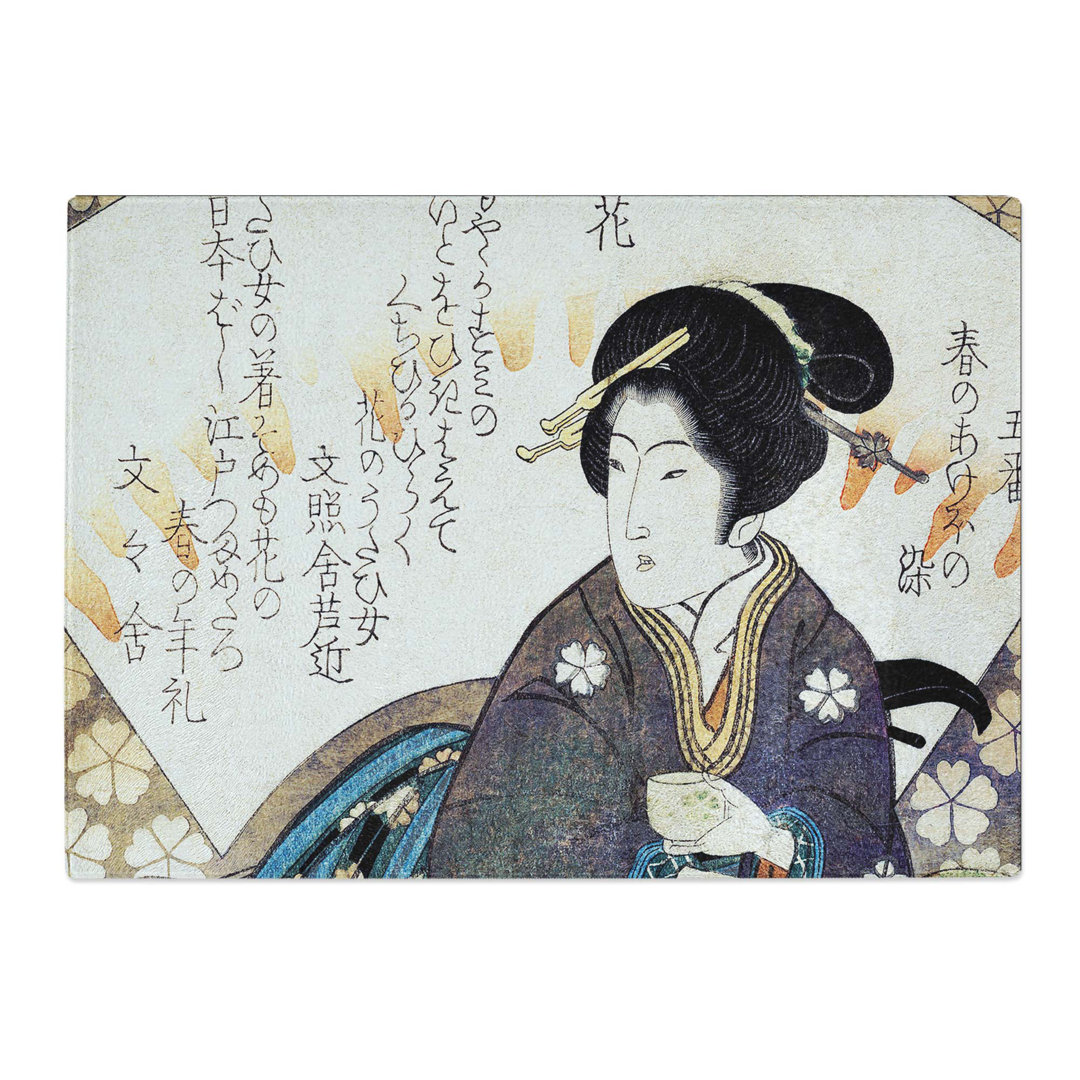 Tempered Glass Courtesan Drinking Tea by Yashima Gakutei Chopping Board