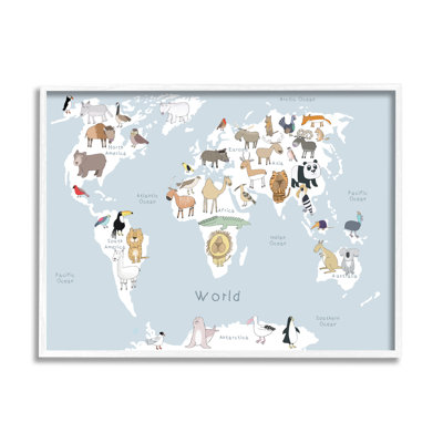 " Children's Animal World Map Playful Illustration Light Blue "