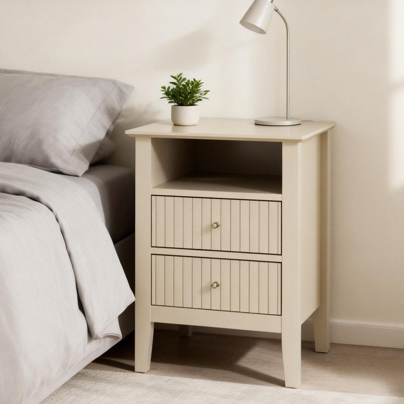 Amberrae 2 Drawer Bedside Table, Beige 