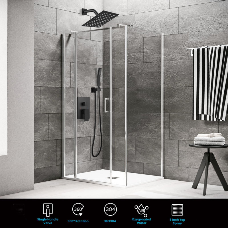 Système de douche de salle de bain pluviale et combiné complet, valve d'équilibrage de pression en laiton massif, pomme de douche à pluie de 8 pouces et poignée