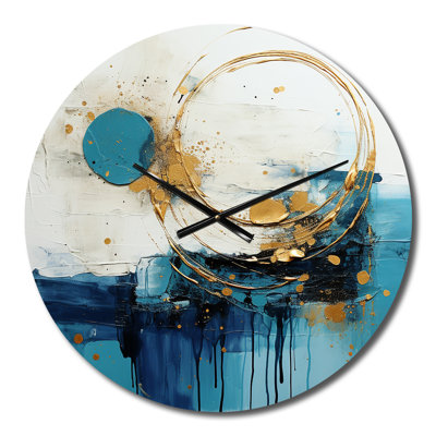 Horloge murale abstraite céleste délice en turquoise et or I