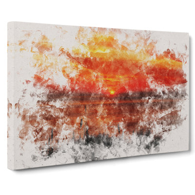 The Orange Sunset Watercolour - Wrapped Canvas Print