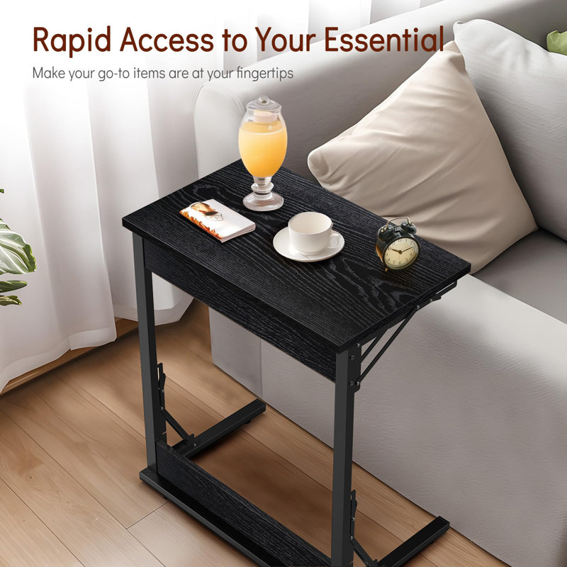 Ensemble de 2 tables de bout pliantes en forme de C - noir foncé, plateau de télévision polyvalent, table d'ordinateur portable, table de collation, réglable et compact pour les petits espaces, panneau de fibres à densité moyenne robuste et structur