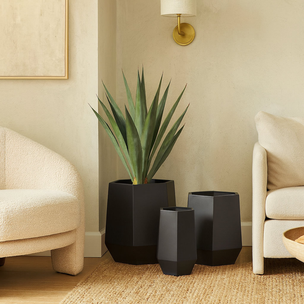 Esta Metal Planter - Set of 3, Black