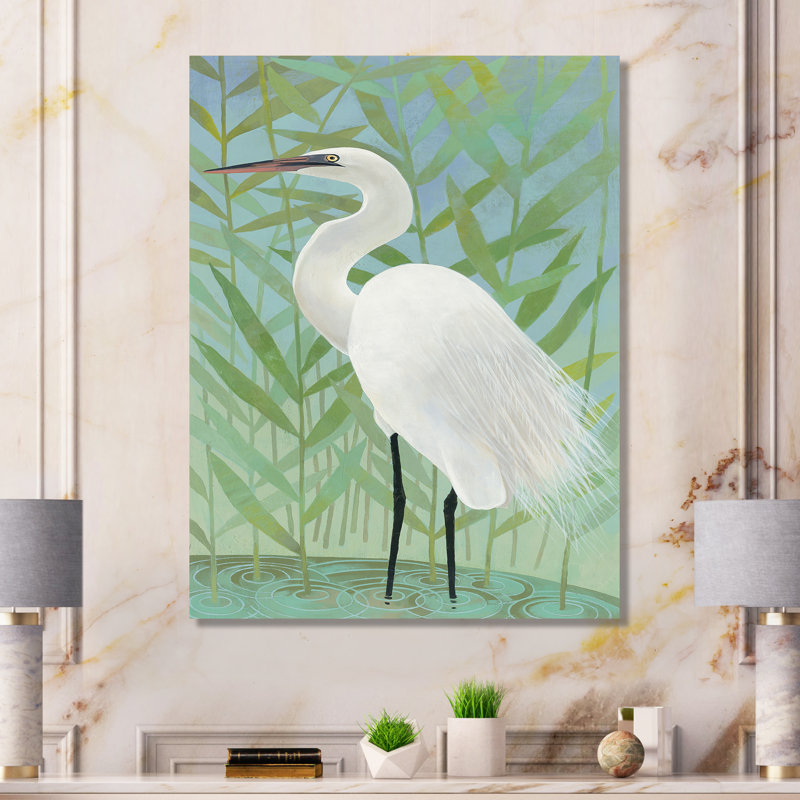 Héron par le rivage II - reproduction d'art sur toile tendue, H 20 po x l 12 po x P 1po