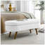 Repose-pieds de rangement ovale en tissu avec pieds en bois d'hévéa, parfait pour une utilisation polyvalente et sans encombrement
