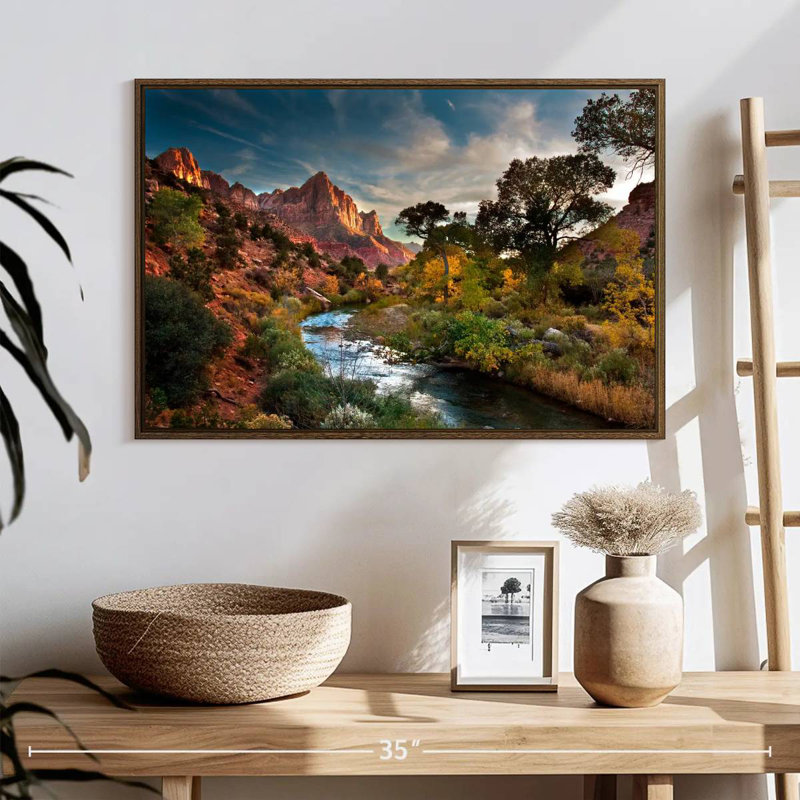 Paysage de Sion, 25 po x 17 po, Cadre flottant en noyer