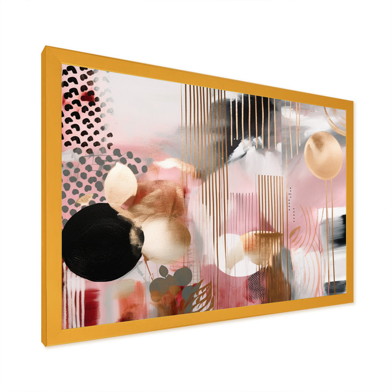 " Pink Gold Lines Scenery I ", Gold Picture Framed, 44" W x 34" H