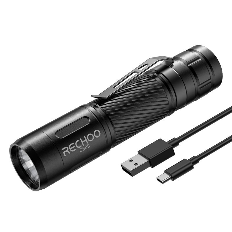 Flashlight Rechargeable, G800 LED Flashlight With 3 Lighting Modes, Fixed Focus, Pocket Clip, Small EDC Flash Light For Emergency, Camping Gear (Battery Included)