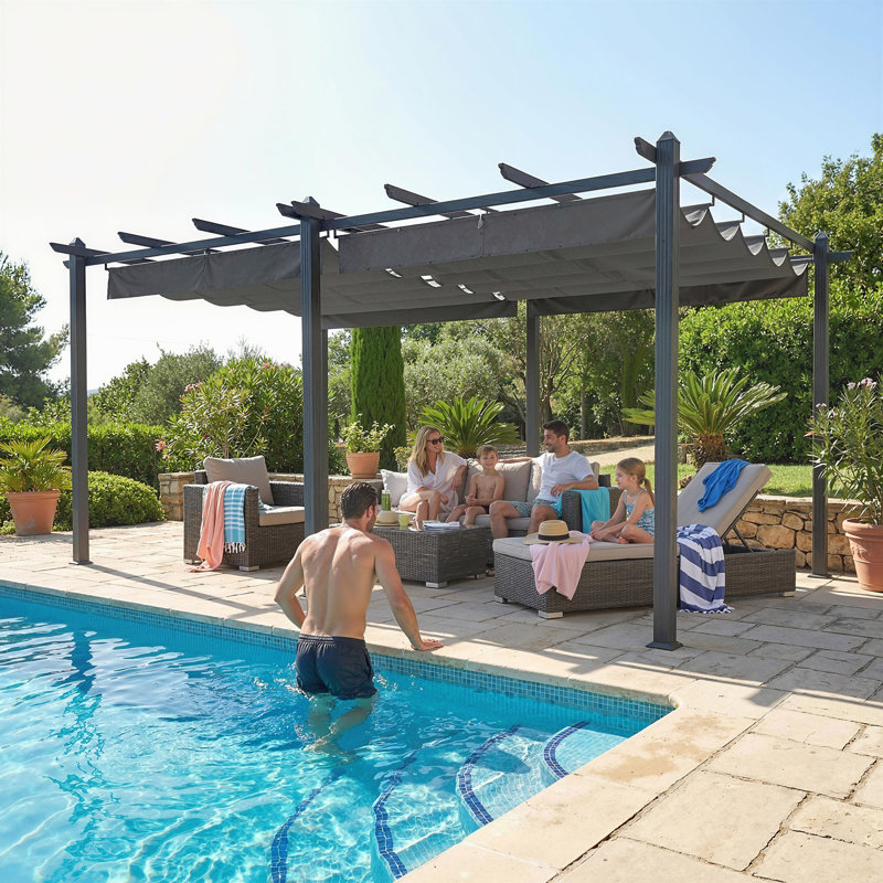 Pergola 11,7 pi x 19,6 pi avec auvent rétractable et structure en aluminium