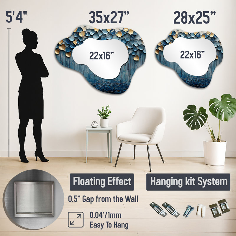 Mosaic Of Waves Coastal Horizon I - Coastal Cloud Decorative Wall Mirror, Nautical Vanity Mirror, Printed on Metal, 25" x 28"