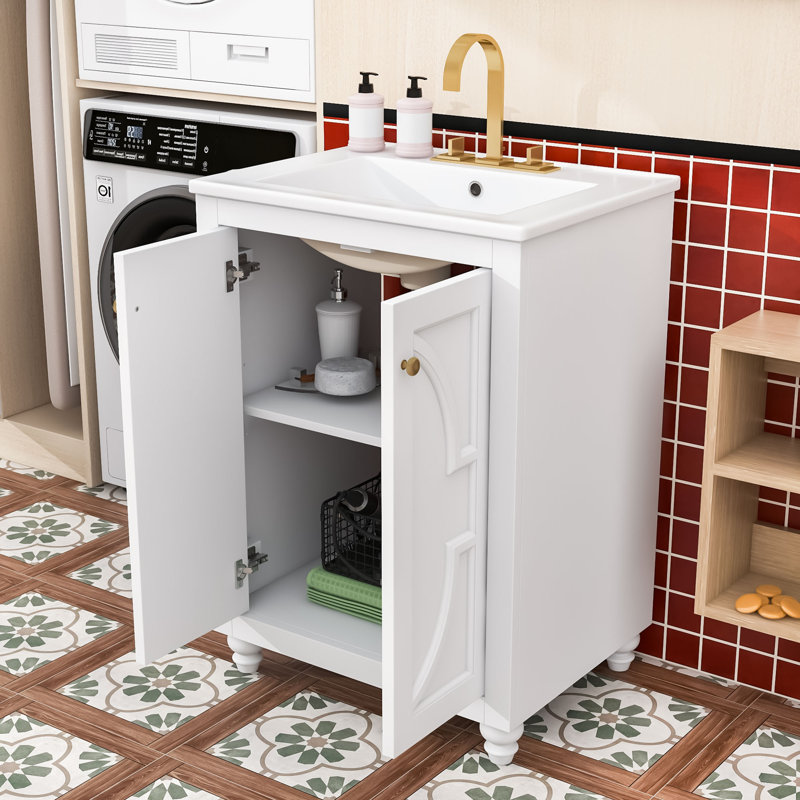 Meuble-lavabo moderne de 24 po avec charnières à fermeture en douceur, lavabo en céramique et conception à dossier ouvert