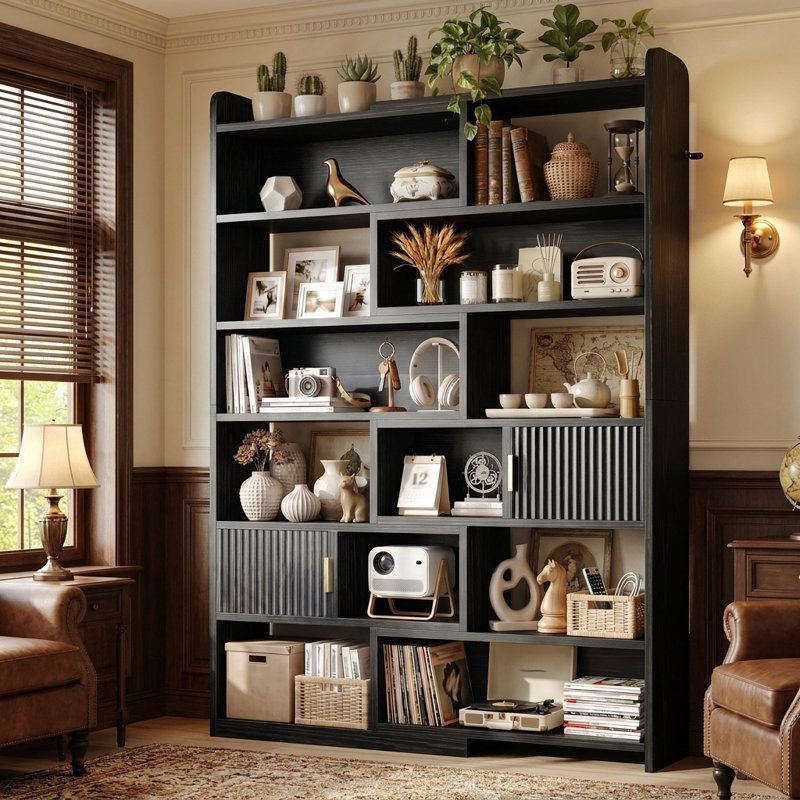  75.1"H Modern Adjustable Bookcase - Open & Closed Storage, L-Shaped or Straight, for Living Room, Bedroom, Home Office,75.1"Hx46.9"Wx9.4"D