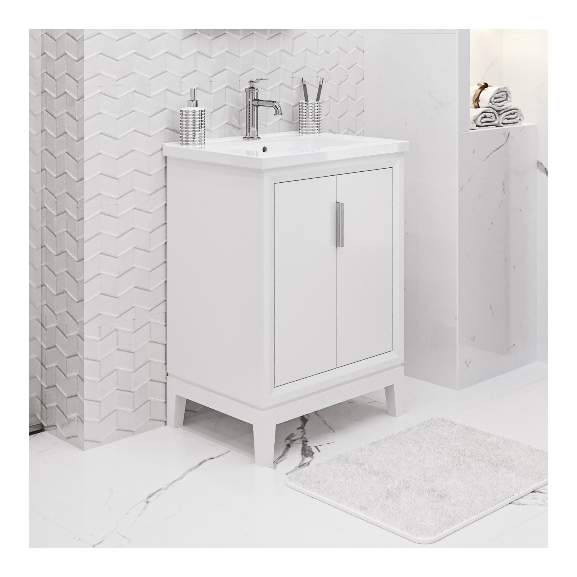 Finck 24.2'' Single Bathroom Vanity, Pure White, Silver