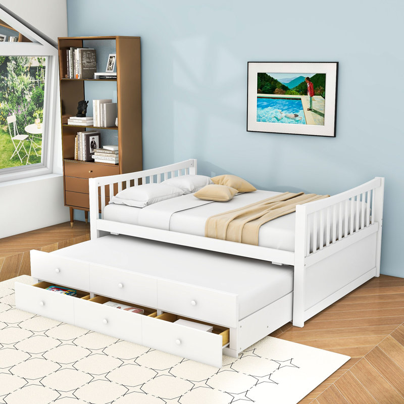 Marlar 3 Drawers Wooden Daybed with Trundle, Full/Double, White
