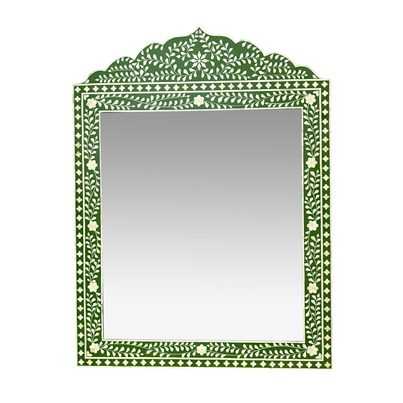 Marrakech Bone Inlay Mirror- Green, Green