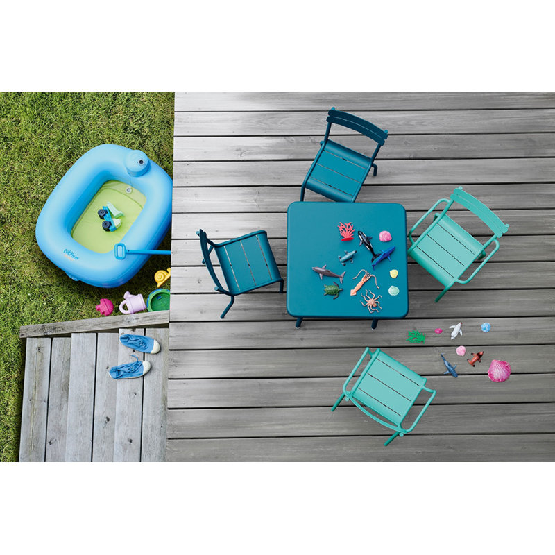 Luxembourg Outdoor Square Dining Table, Acapulco Blue, 18.5" H x 22" L x 22" W