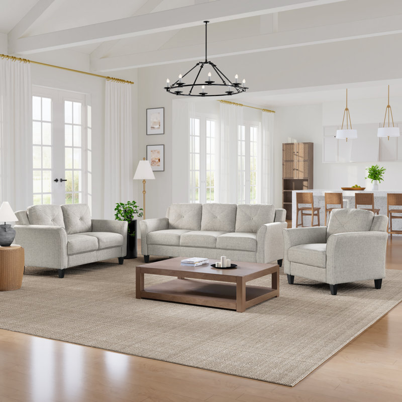Lourdez Upholstered 56.3'' Loveseat, Hartford Cream Microfiber, 2, 32.7"H x 56.3"W x 31.5"D