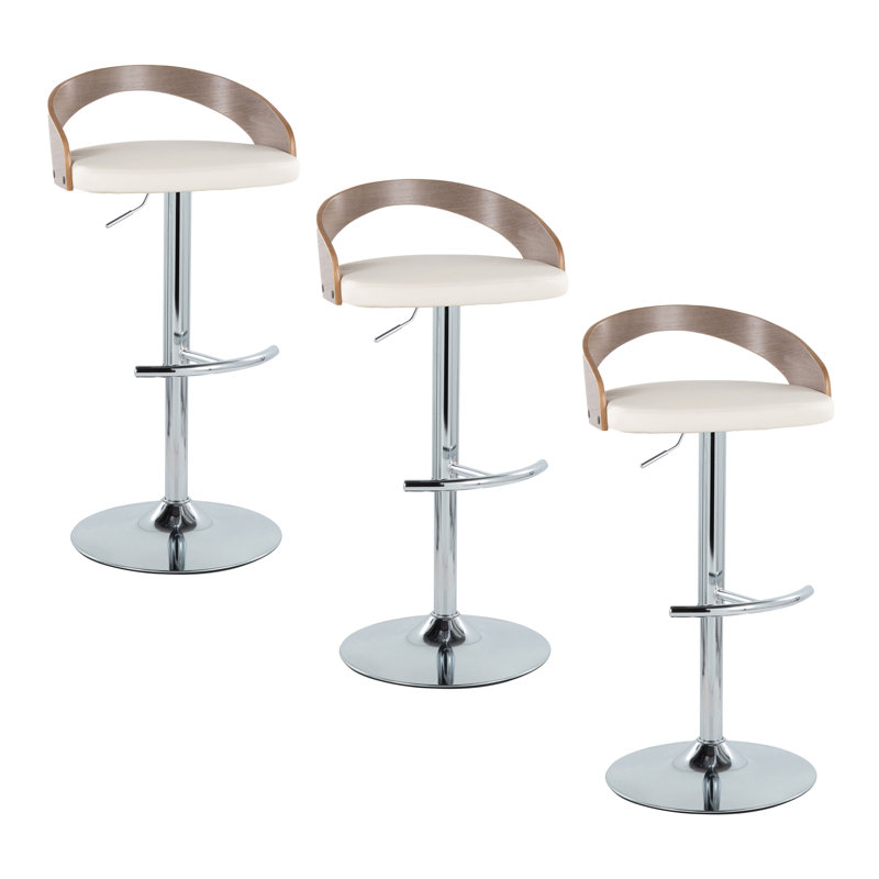 Tabourets de bar réglables Laurenzio avec repose-pieds en T arrondi (ensemble de 3), Chrome chrome