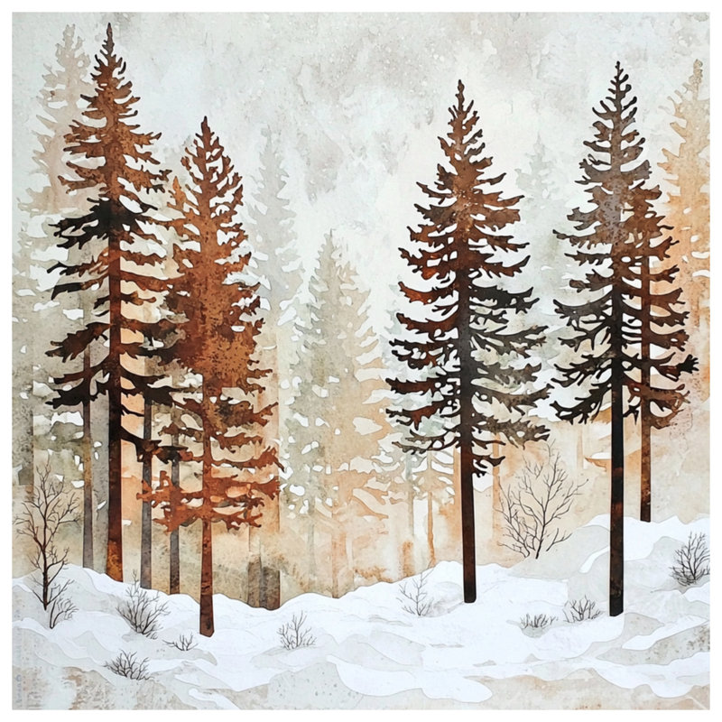 Snowy Pine Forest Scene Comforter, King