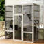 Maison pour chat d'extérieur en bois massif gris, 5 plateformes, 2 taches douillettes douillettes, protection, abri imperméable, content de sérénité