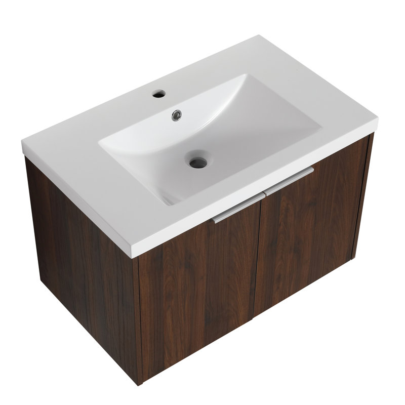 Meuble-lavabo à portes avec lavabo, 30 pouces pour petite salle de bain, 30x18-00630 OMI, Noyer de Californie