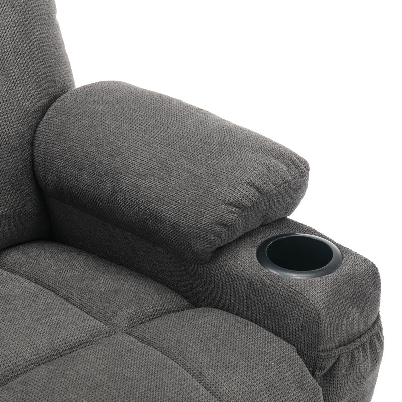 Fauteuil inclinable en chenille Aricella avec massage, chauffage et porte-gobelet, Gris chenille