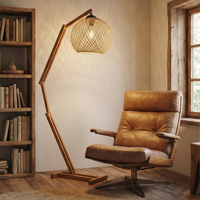 Lampe sur pied réglable en bois massif Oslo avec jute fabriqué à la main Oslo