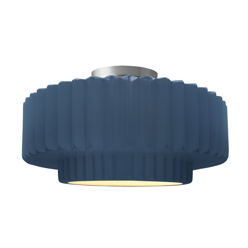 Radiance Ceramic Pleated Semi-Flush Mount, 8" H x 16.5" W x 16.5" D, Midnight Sky, Brushed Nickel