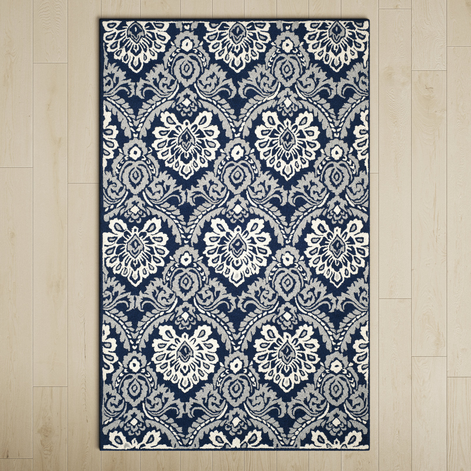 Tansy Navy Ivory Hand-Tufted Wool Rug, Rectangle 2' x 3'