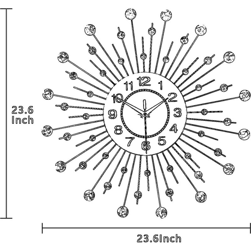 Horloge murale moderne et silencieuse avec décorations en cristal pour la décoration de salon, de chambre à coucher, de bureau et de maison