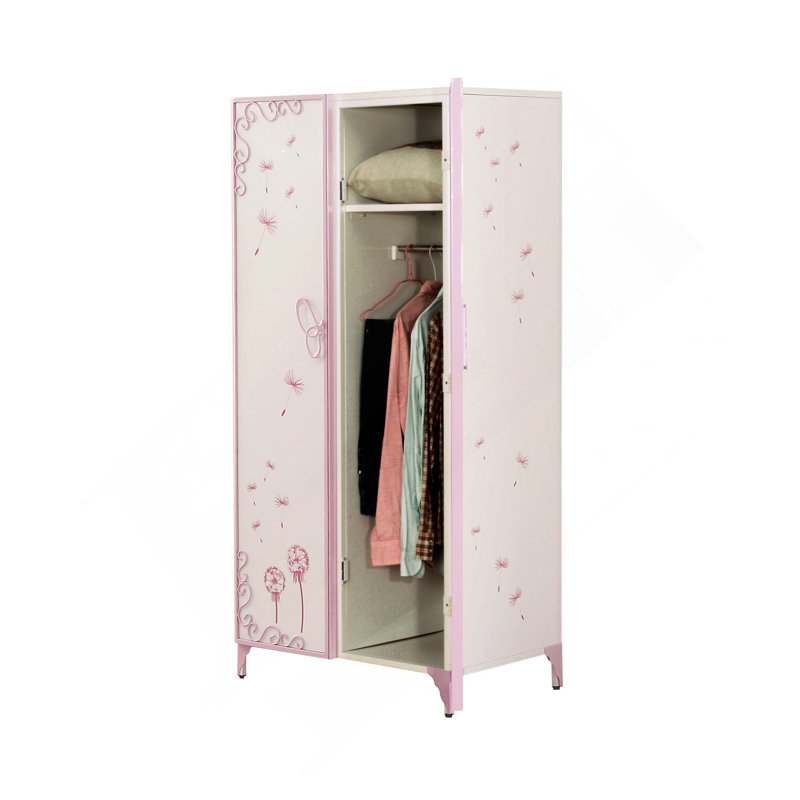 Garde-robe Priya II en cuir synthétique clair et blanc
