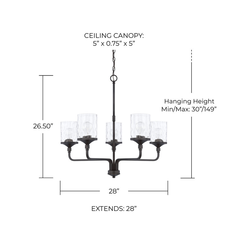 Baldwin Dimmable Classic / Traditional Chandelier, Matte Black, 5