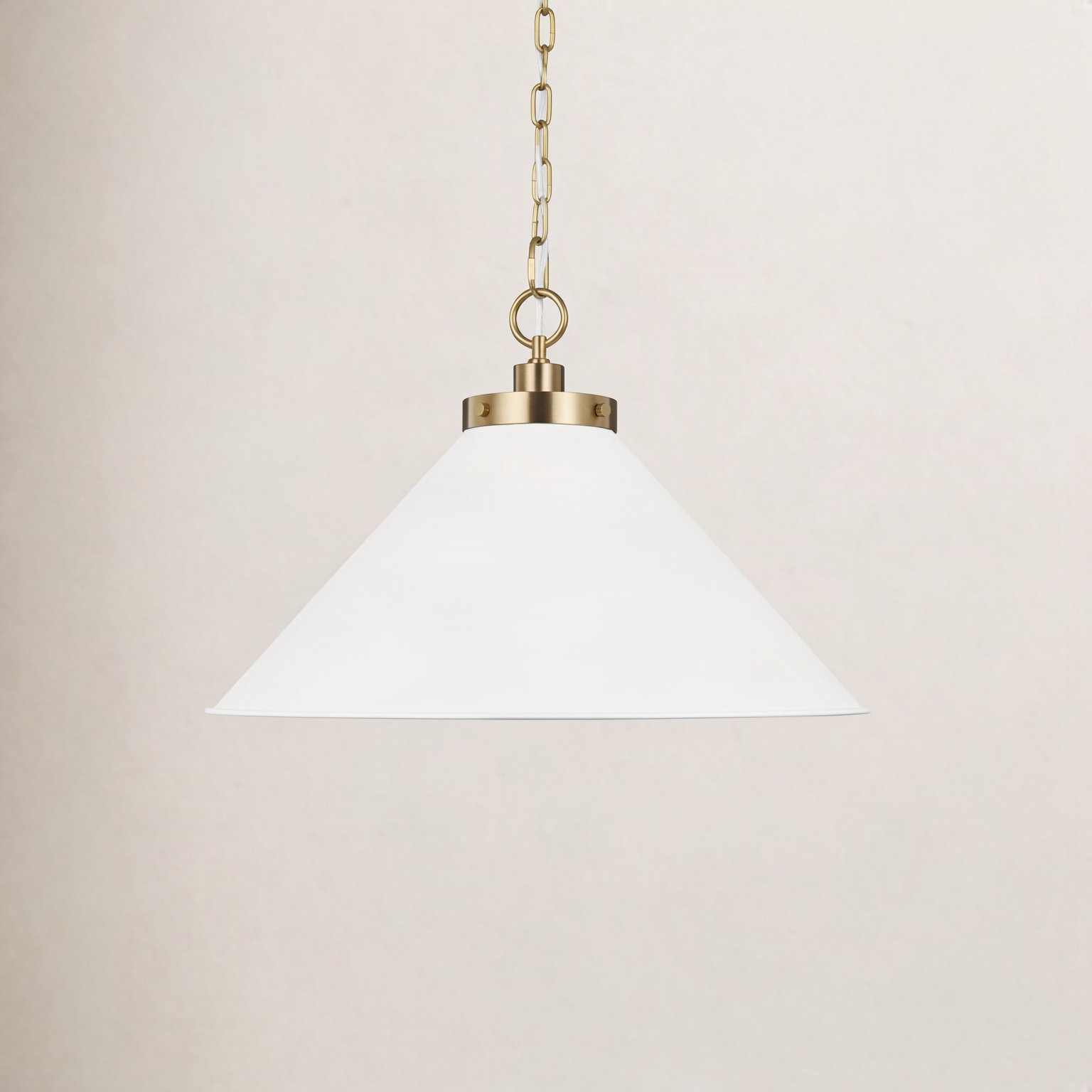 Seyon Single Light Cone Pendant, Burnished Brass, Matte White