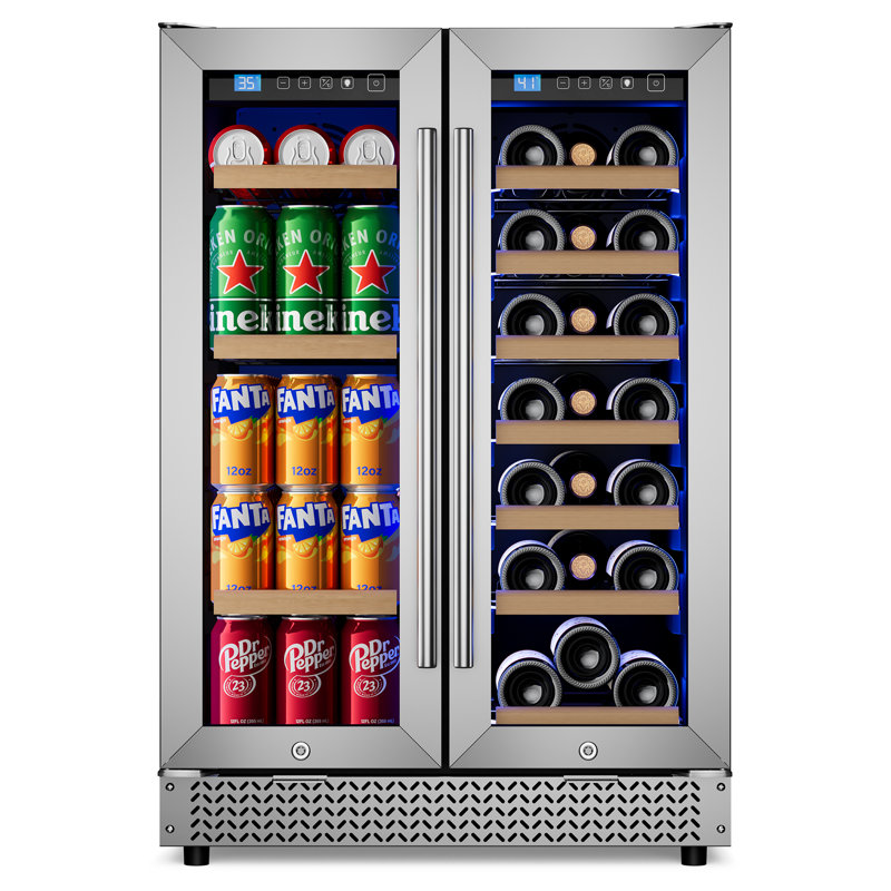 VUSHINE 21-Bottle & 88-Can Wine and Beverage Refrigerator, 24" Under Counter Built-In or Freestanding, Round Handle