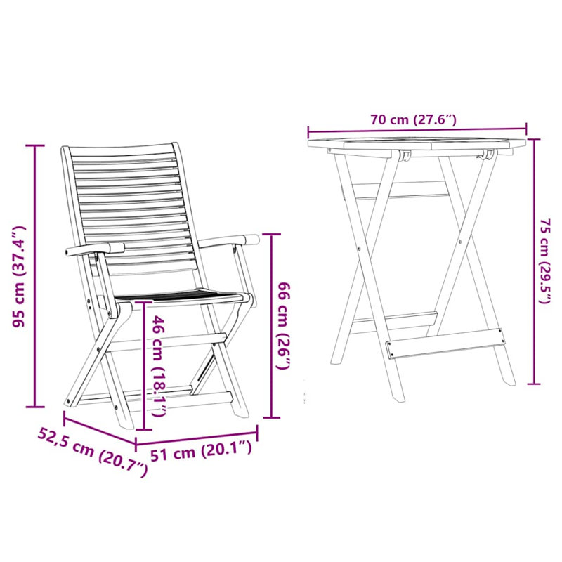 Solid Wood Patio Dining Set Table,, 75 cm H x 70 cm W x 70 cm D