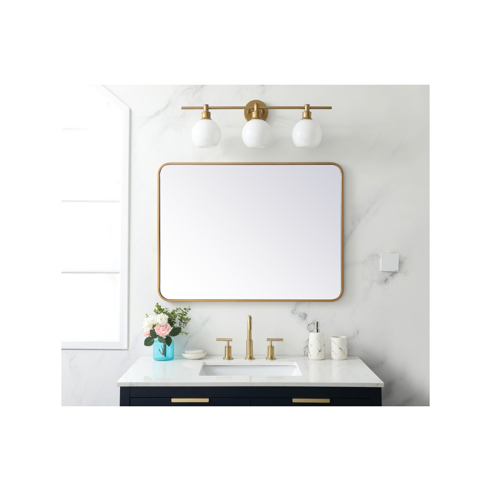 Sabine Metal Rounded Rectangle Wall Mirror, Brass, 36" x 27"