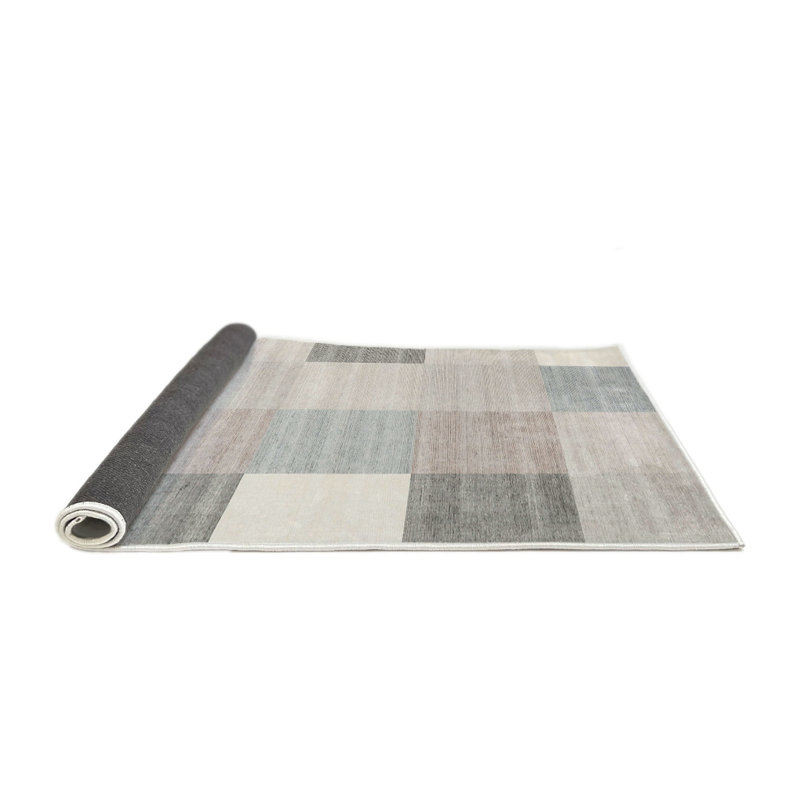 Tapis gris/rose/rouge contemporain, Rond 5 pi