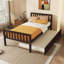 Lit simple avec lit gigogne, cadre de lit plateforme avec tête et pied de lit, pour un petit espace de vie dans la chambre à coucher, aucun sommier nécessaire