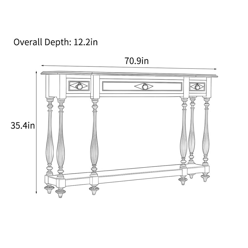 Console de style américain rétro, H 35,4 po x l 70,9 po x P 12,2 po