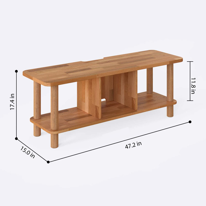 Solid Wood Low Media Console with Divided Shelf – Compact Storage Solution, 17.4”H x 47.2”L x 15”W