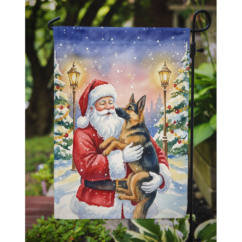 Berger allemand avec le drapeau du jardin du Père Noël, Taille du jardin, Berger allemand