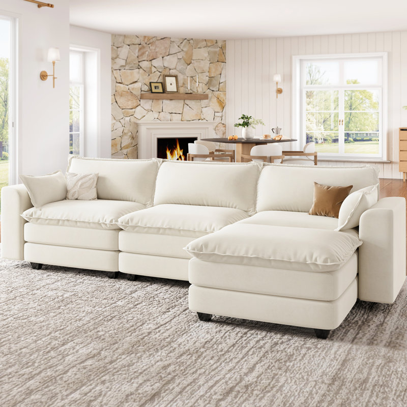L Shape Sectional Sofa With Ottoman, Modular Sectional Couches For Living  Room, Beige, Beige Chenille