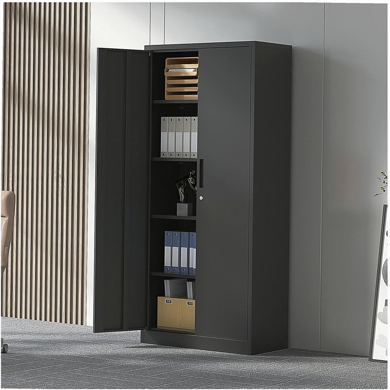 Armoire de rangement en métal 72 po H, armoire verrouillable en acier à outils noir avec portes et 4 tablettes, grands classeurs pour systèmes de rangement de garage, classeur verrouillable pour bureau personnel, salle de classe / garde-manger