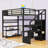 Full Loft Bed With Storage Stair, Wardrobe, L‑Shaped Desk, Shelves, LED Lights And Charging Station-252107388