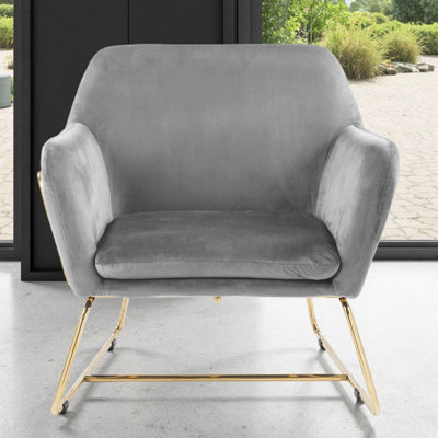 Keira 29.5" Gray Velvet Accent Chair with Gold Metal Base - Modern Glam Comfort for Your Home