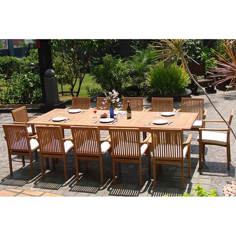 Roselyn 12 - Person Teak Wood Patio Dining Set with Rectangular Table