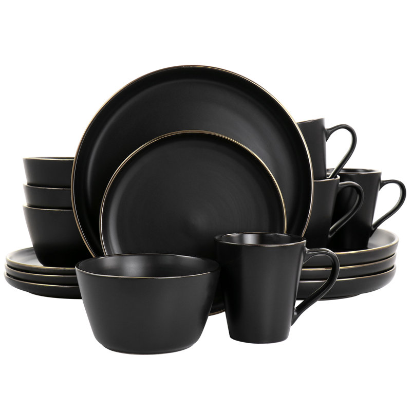 Louis Piece Stoneware Dinnerware Set - Service for 4, Matte Black