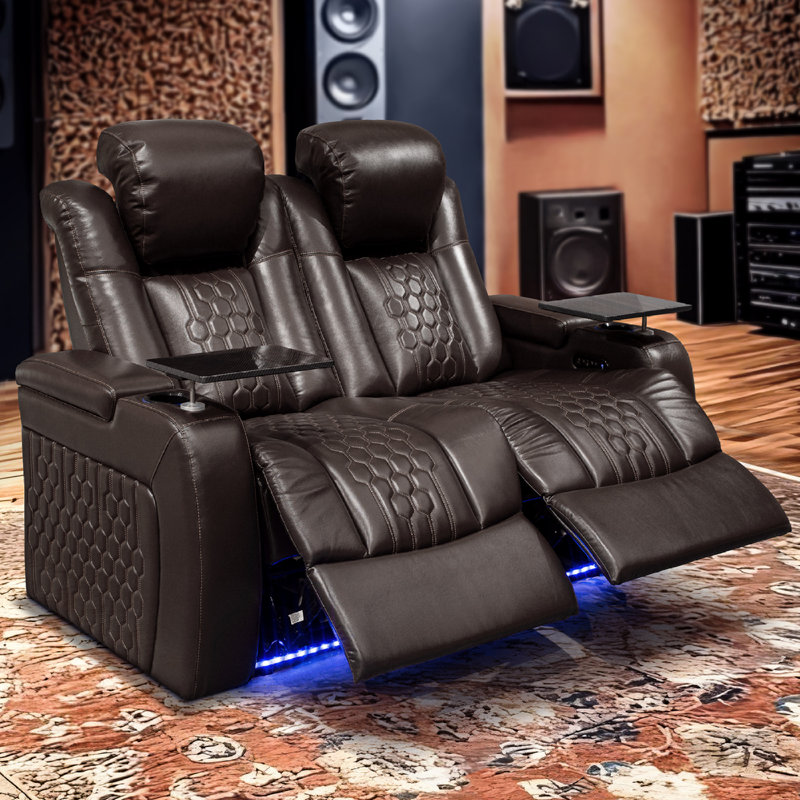 Luxurious Genuine Leather Sofa Recliner, Coffee Brown, Modern Home Theater Use