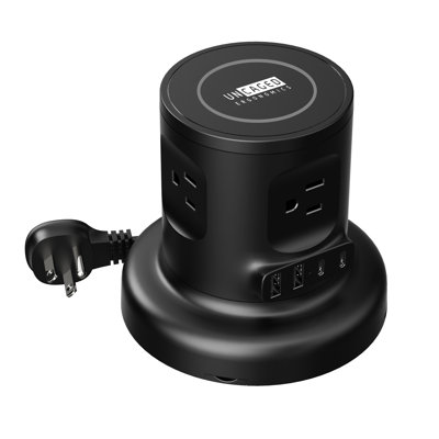 Uncaged Ergonomics Wireless Retractable Power Strip - 9-in-1 Power Strip with Wireless Charger